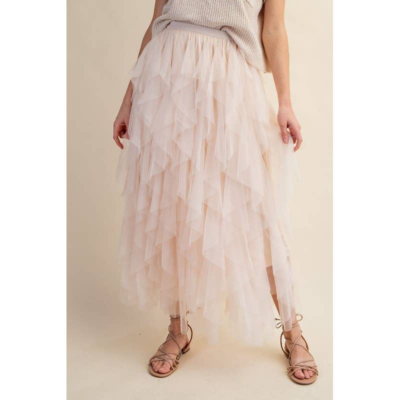 CASCADING TULLE MESH LAYERED MAX SKIRT