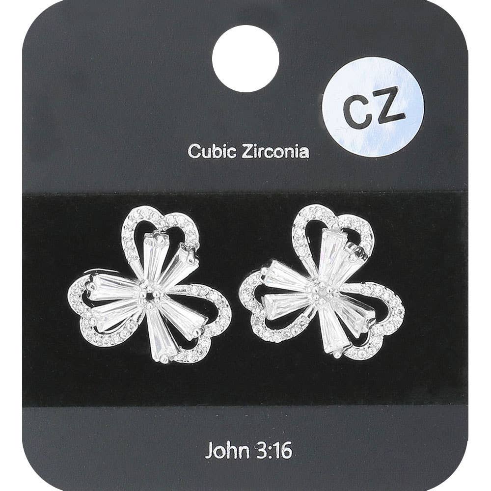 CZ Stone Clover Stud Earrings