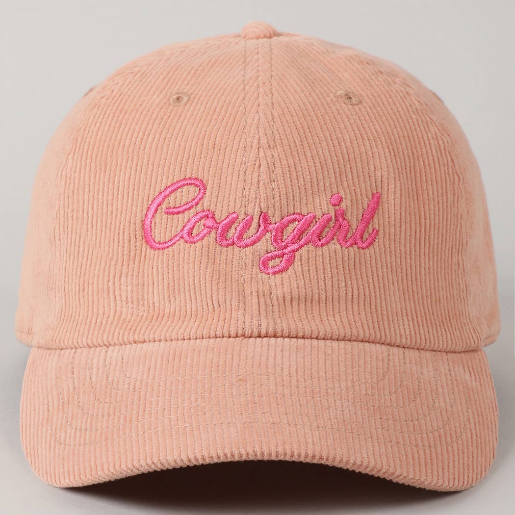 Cowgirl Text Solid Color Corduroy Baseball Cap