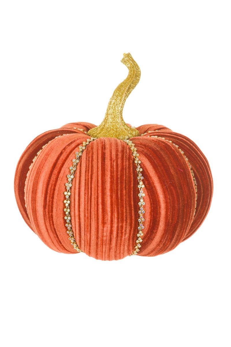 Orange Glossy Pumpkin Accent With Bejeweled Ribs