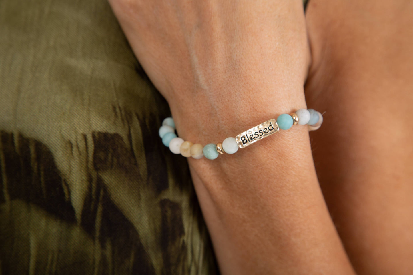 Stretch Stone Beads Inspirational Bar Bracelet, 4 Assorted