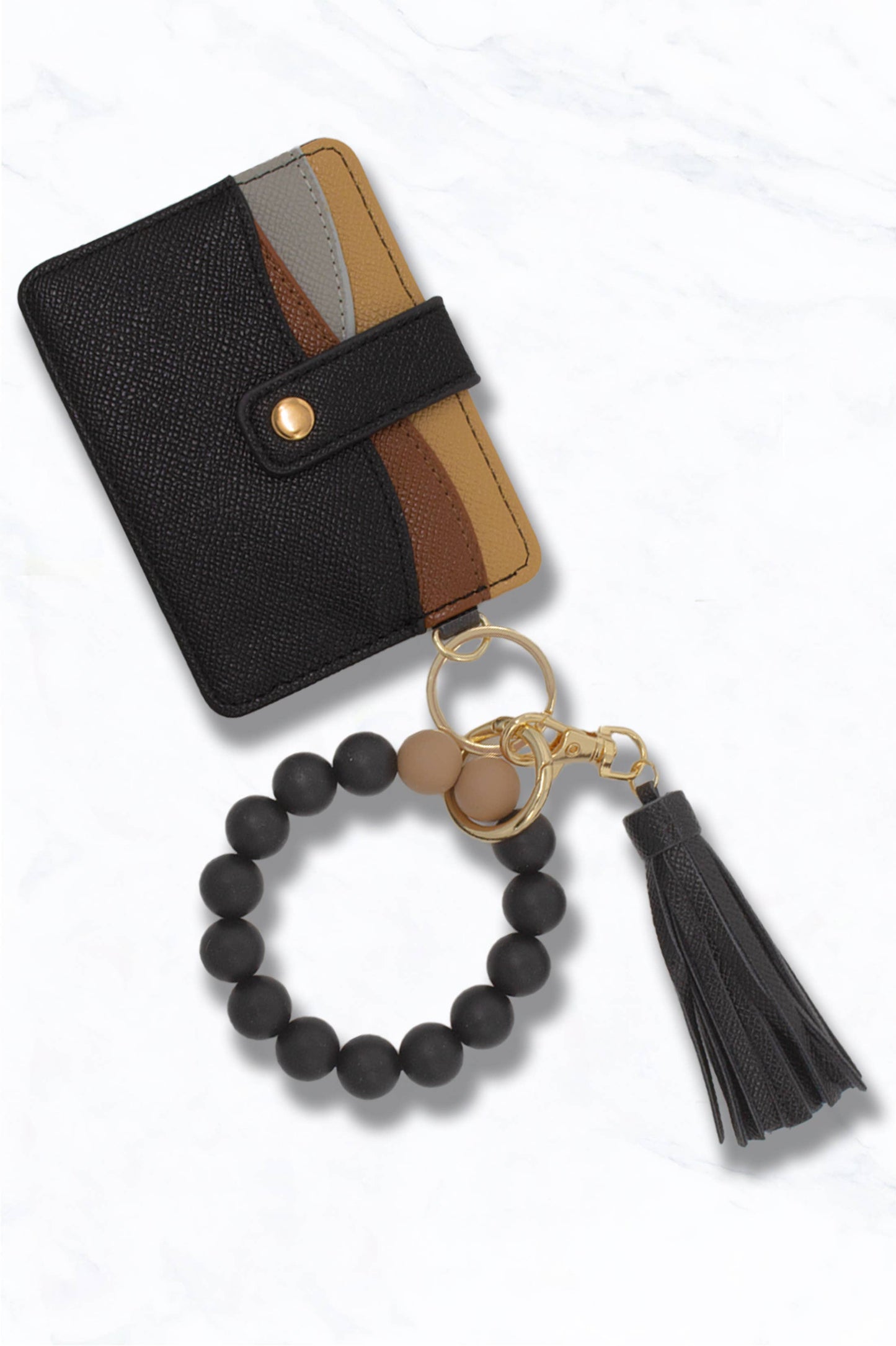 Faux Leather Card Holder Wallet Keychain