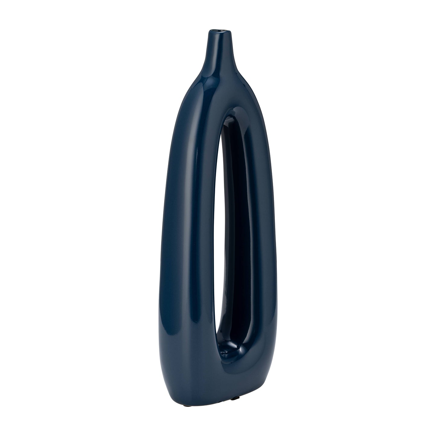 Ceramic Openwork Cut-Out Abstract Vase - Blue, 14 in.
