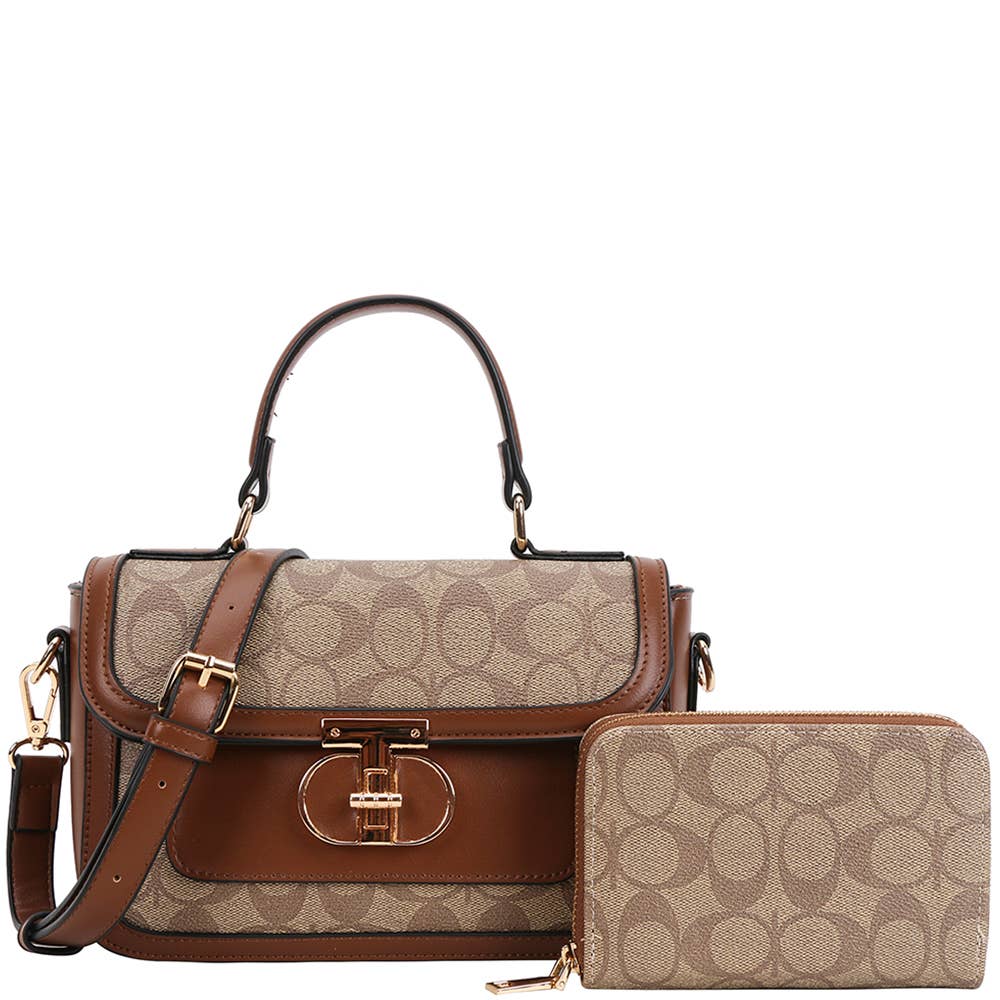 2IN1 OVAL PATTERN HANDLE SATCHEL W WALLET SET, XFT 9095A