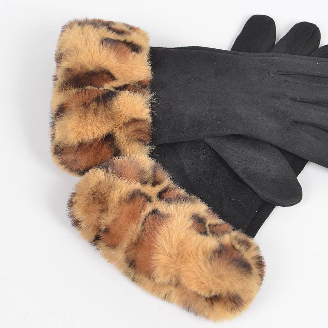 Faux Suede Gloves W faux Leo Fur