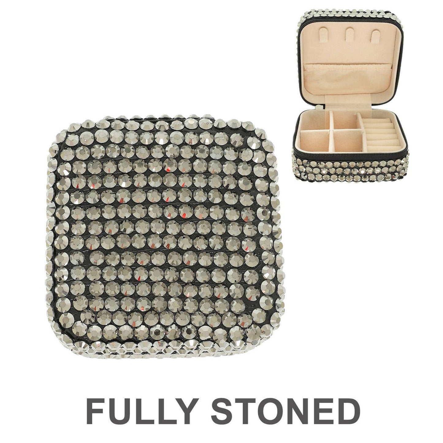 Crystal Rhinestone Embellished Travel Jewelry Box