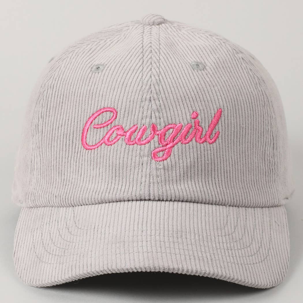 Cowgirl Text Solid Color Corduroy Baseball Cap