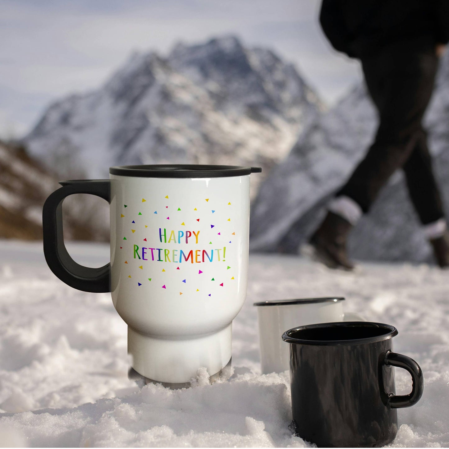 3dRose, Happy Retirement colorful rainbow text celebrating retiring from work, Travel Mug