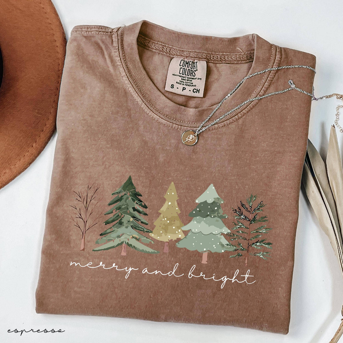 Comfort Colors Merry and Bright Trees, Xmas Holiday Shirt