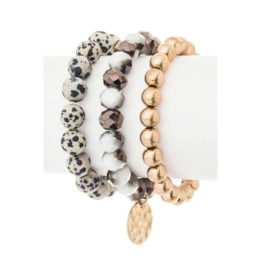 Mix Beads Layered Stretch Bracelet Set