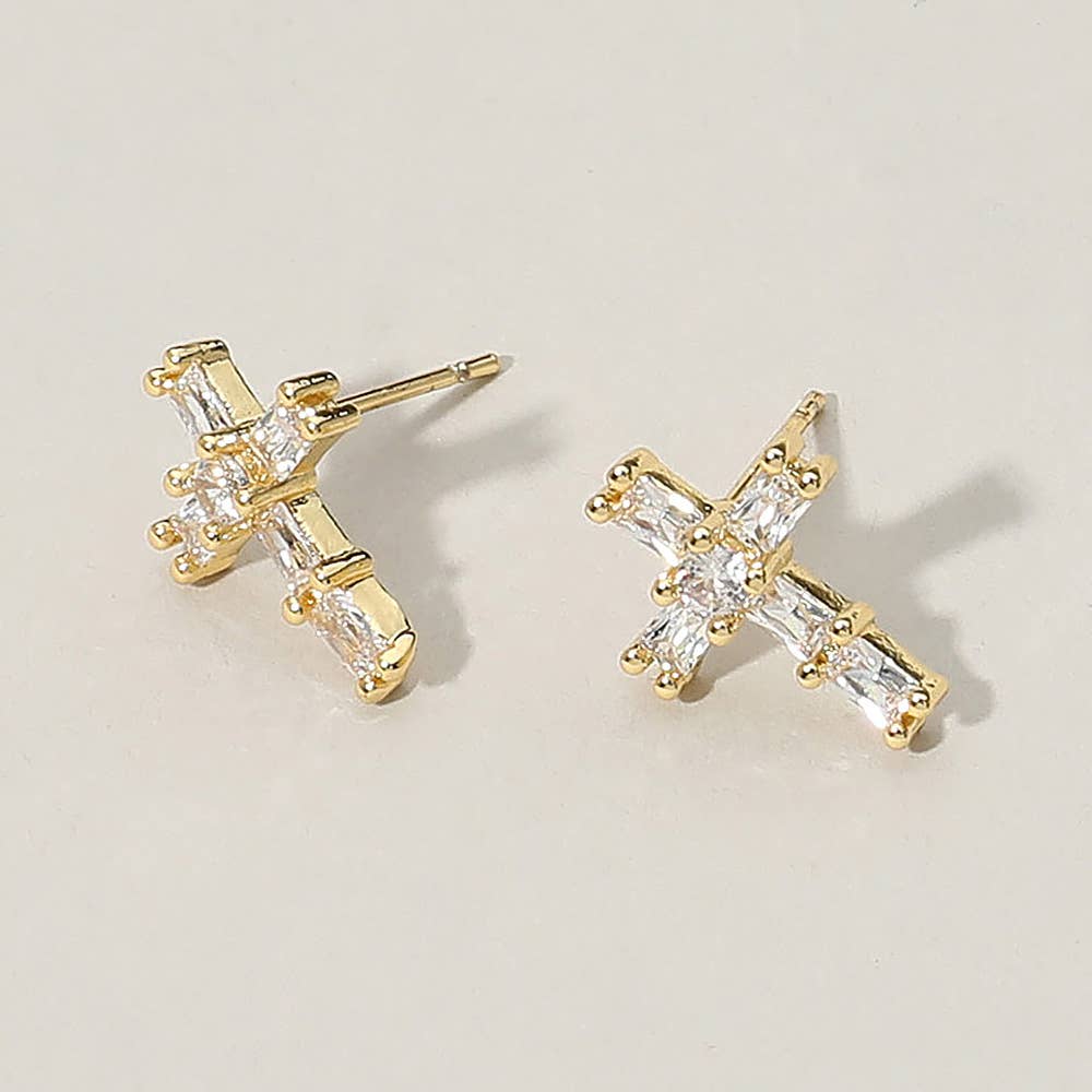 CZ Stone Cross Stud Earrings