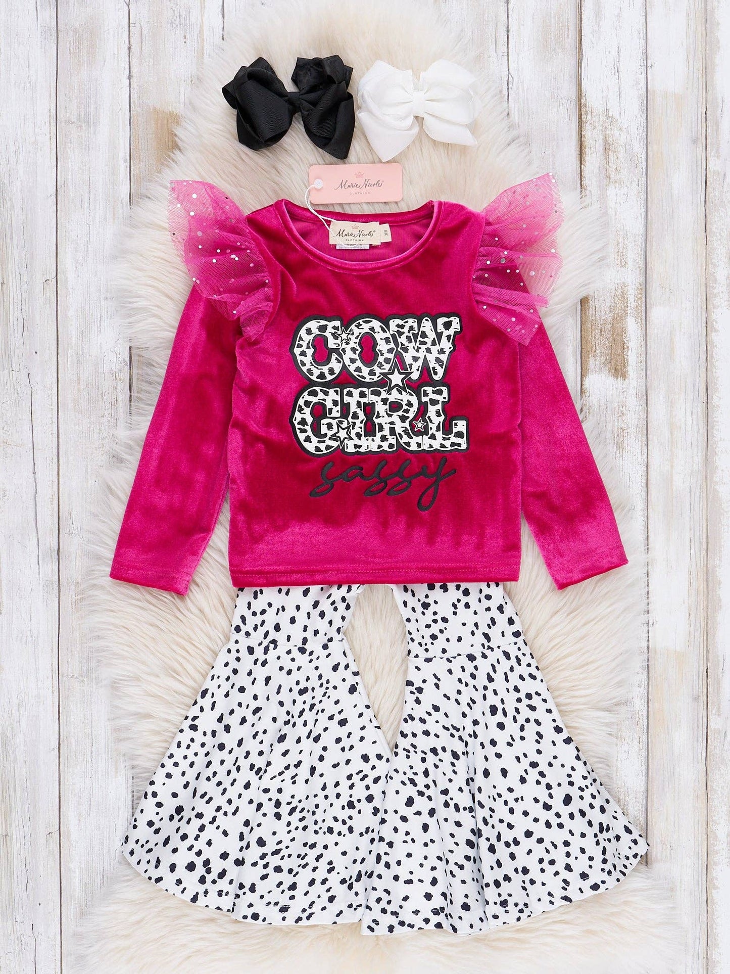 Maroon Cow Girl Velvet Bell Bottom Outfit - Restocked!