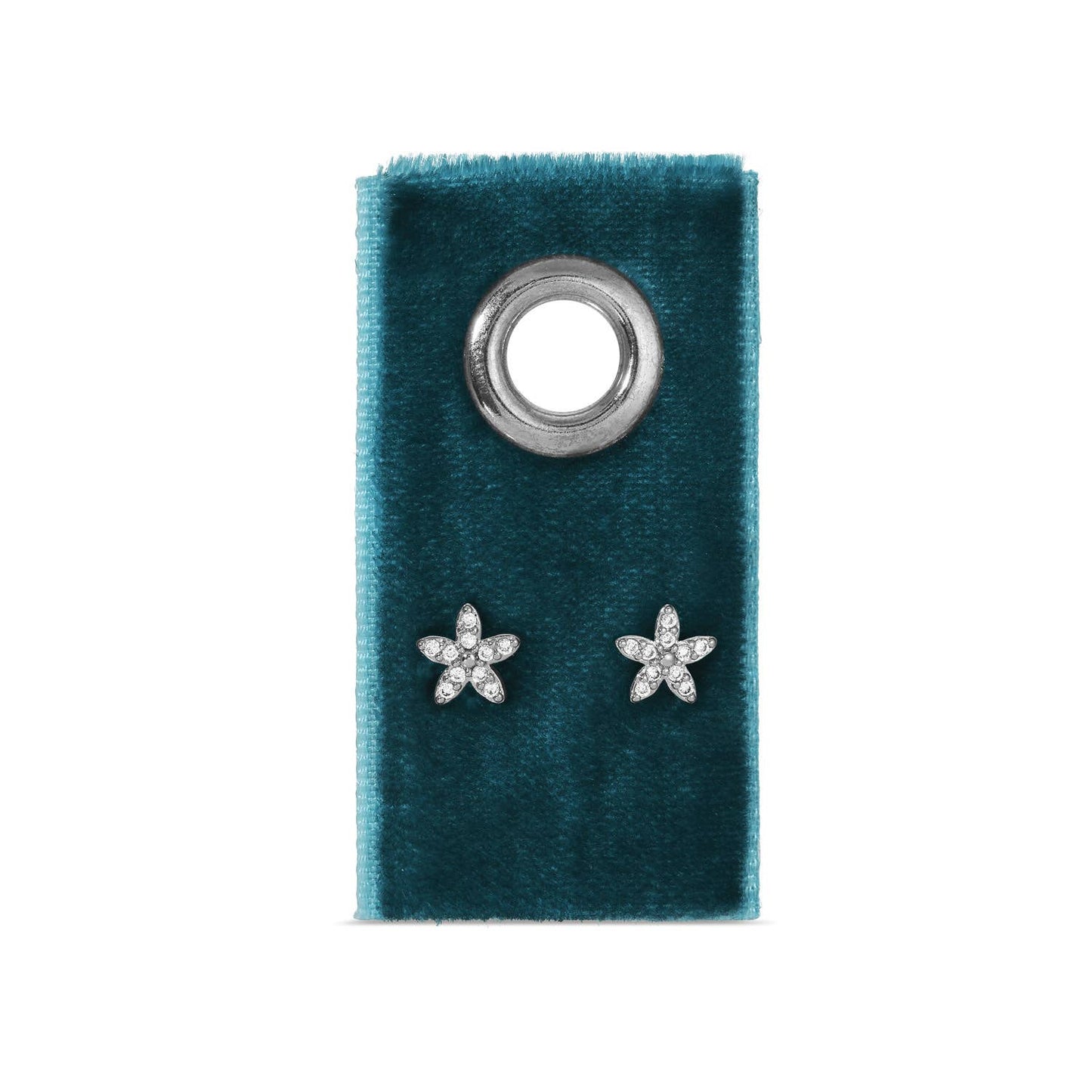 Pave Flower Studs On Velvet Gift Tag