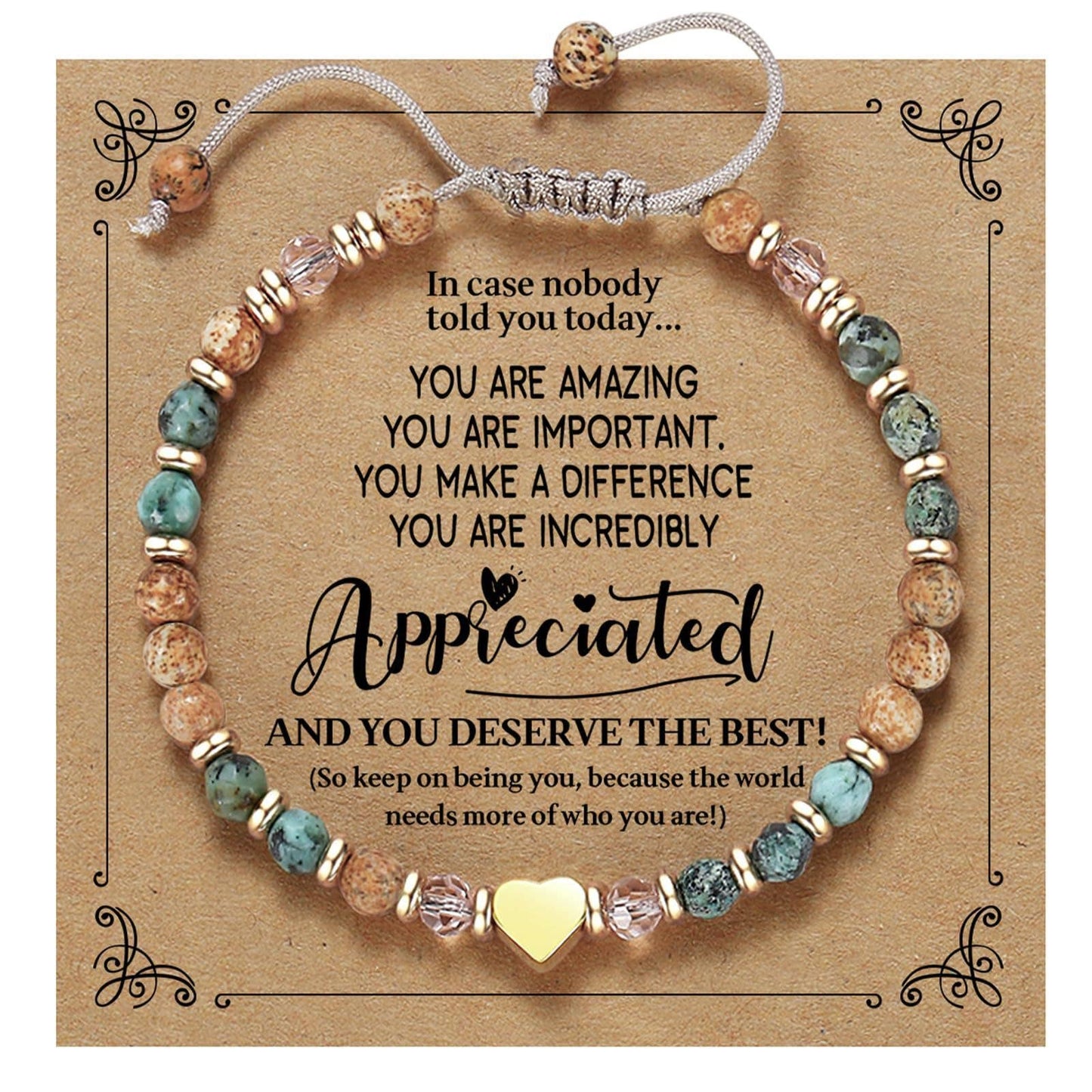 Natural Stone Bead Heart Bracelet
