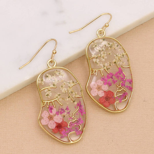 Rosy Cheeks Gold Dried Flower Earrings