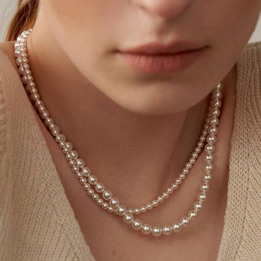 VINTAGE ELEGANT DOUBLE PEARL NECKLACE_CWAJE1680
