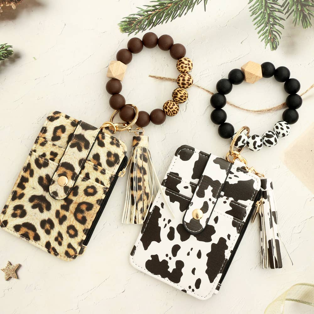 Multi-Colored Leopard Print Bracelet Card Slot Keychain