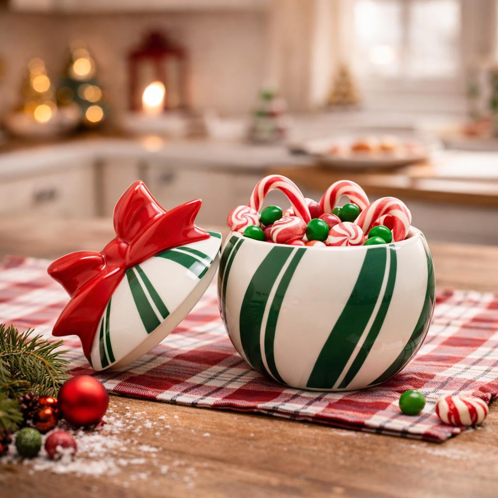 Candy Stripe Bowl with Lid · Gift - Holiday Décor #53933