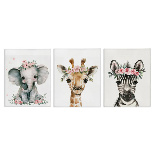 Pink Rose Jungle Animals Canvas Art