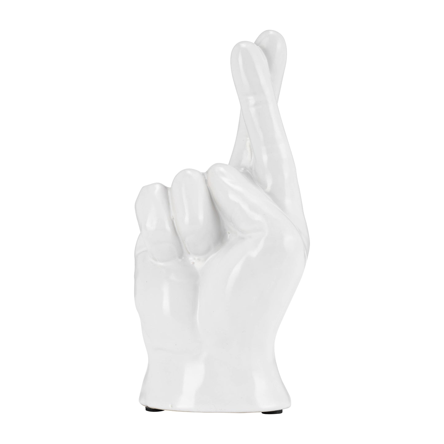 White 8 in. Ceramic Crossing Fingers Signal Hand Sculpture
