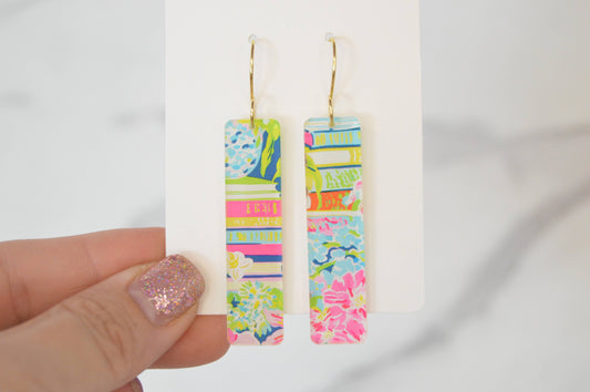 Preppy Book Earrings, Floral, Flowers, Acrylic Earrings