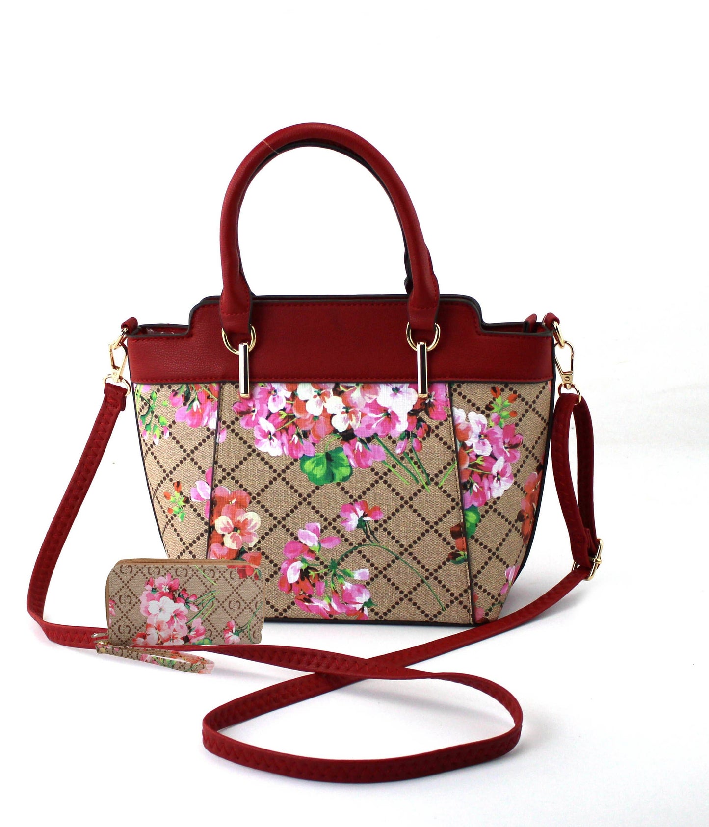 7809A - PU Floral Print Two Color 2 in 1 Tote Bag