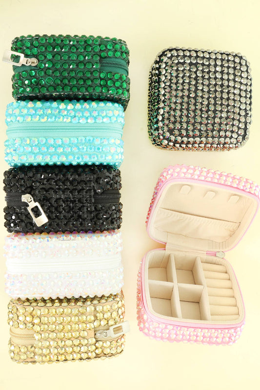 Crystal Rhinestone Embellished Travel Jewelry Box