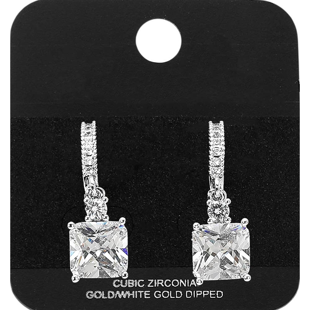 Gold Dipped Square CZ Drop Huggie Earrings