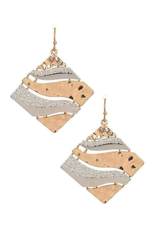 HAMMERED MIX LINK DIAMOND DROP EARRING 13
