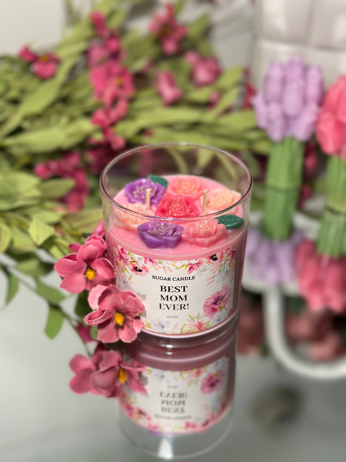 Best Mom Ever – Pink Floral Candle – Mother’s Day Gift