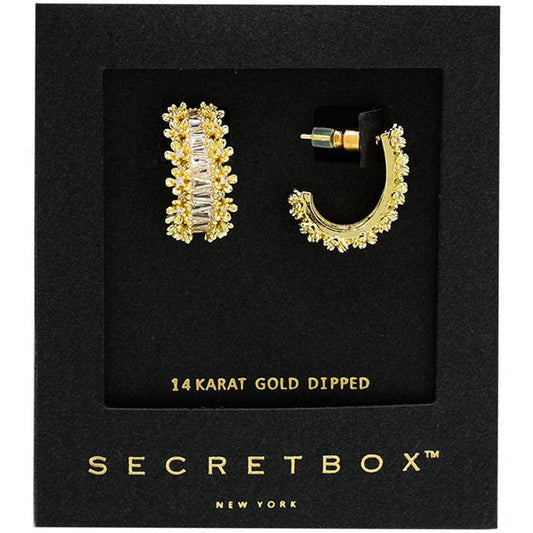 SECRET BOX 14K GOLD DIPPED RHINESTONE C HOOP EARR, SB 50092