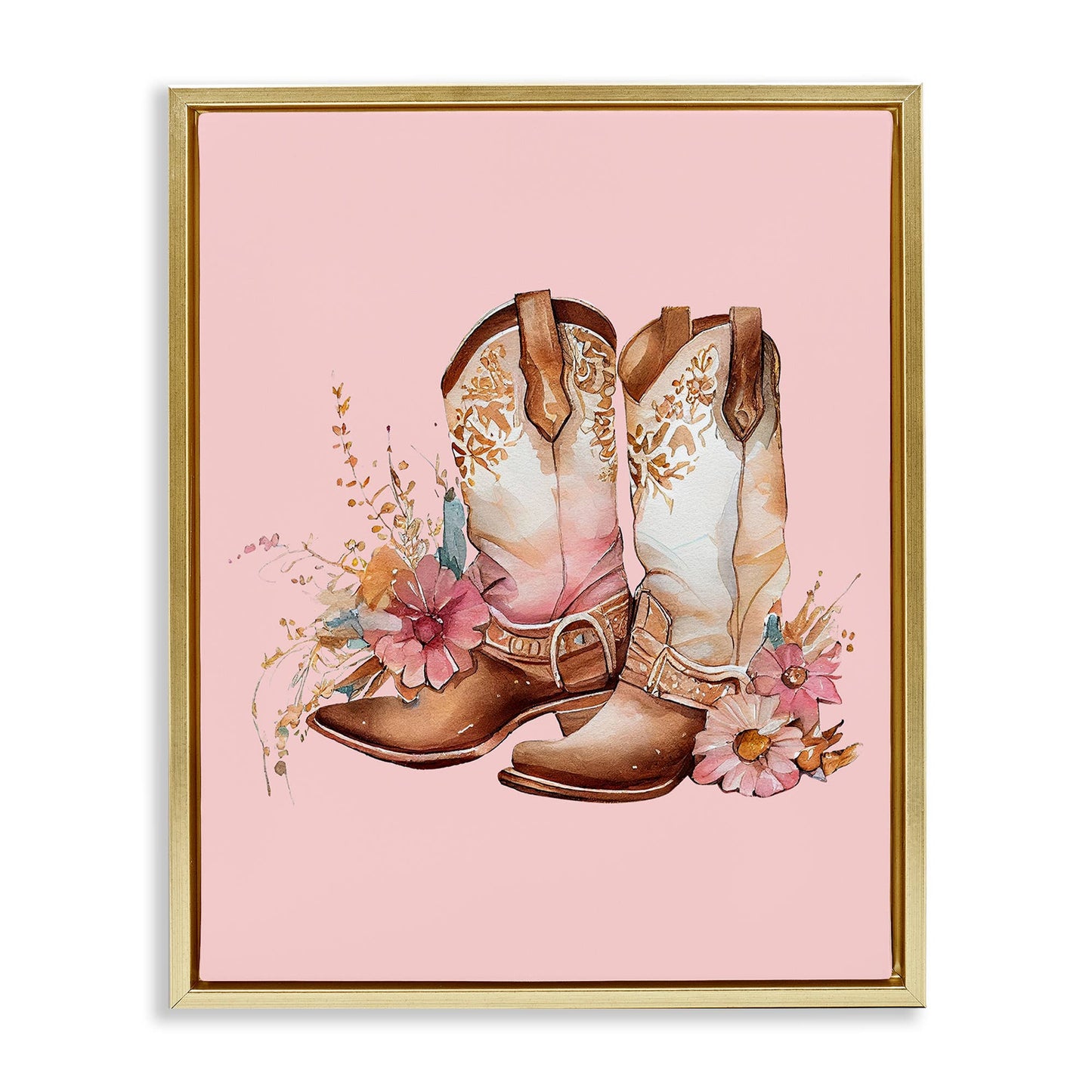 Floral Pink Cowgirl Boots - Framed Wall Art