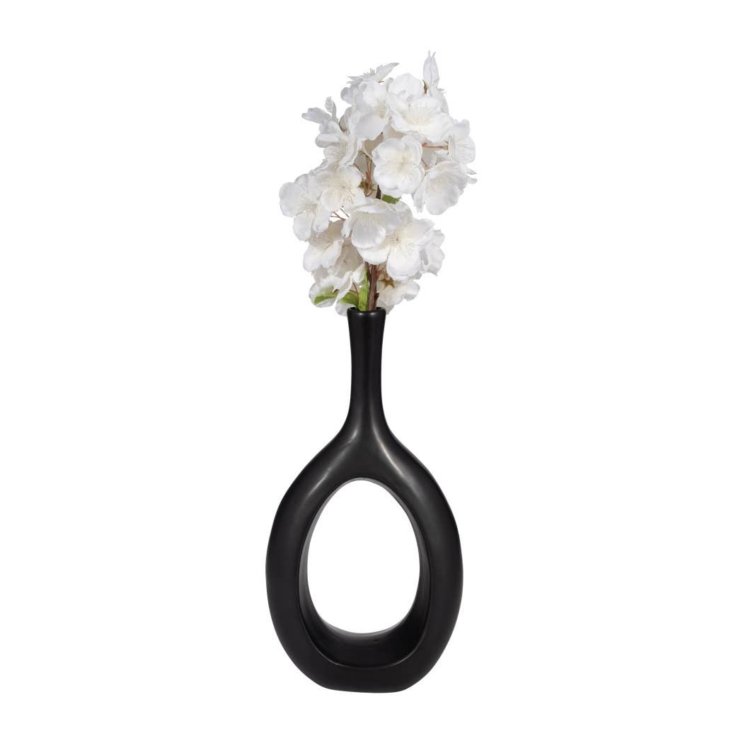 Ceramic Round Curved Open Cut-Out Vase - Black, 12 in.