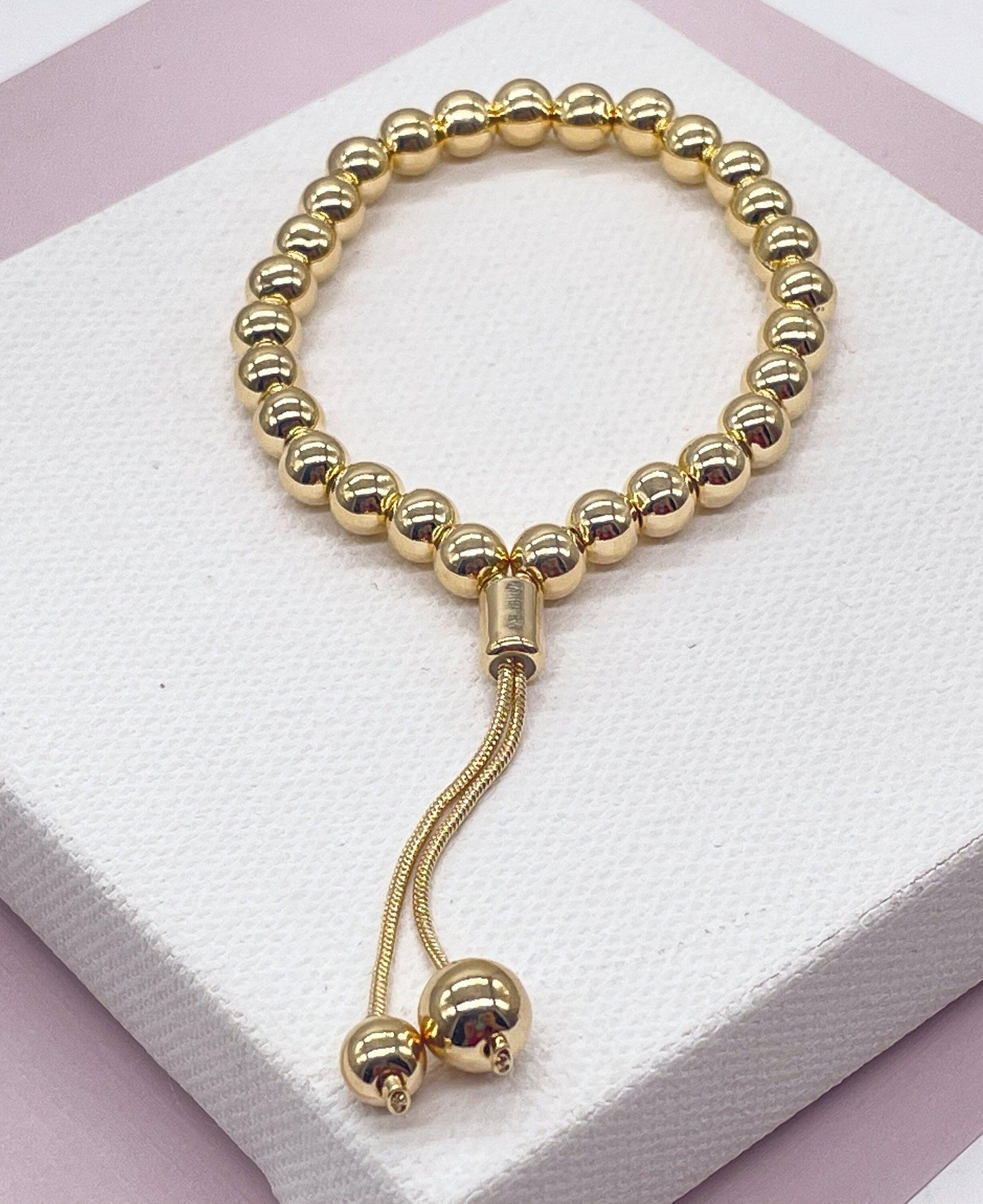 Gorgeous 18k Gold Filled Beaded Bracelet Featuring Slide Clasp Gold Bead