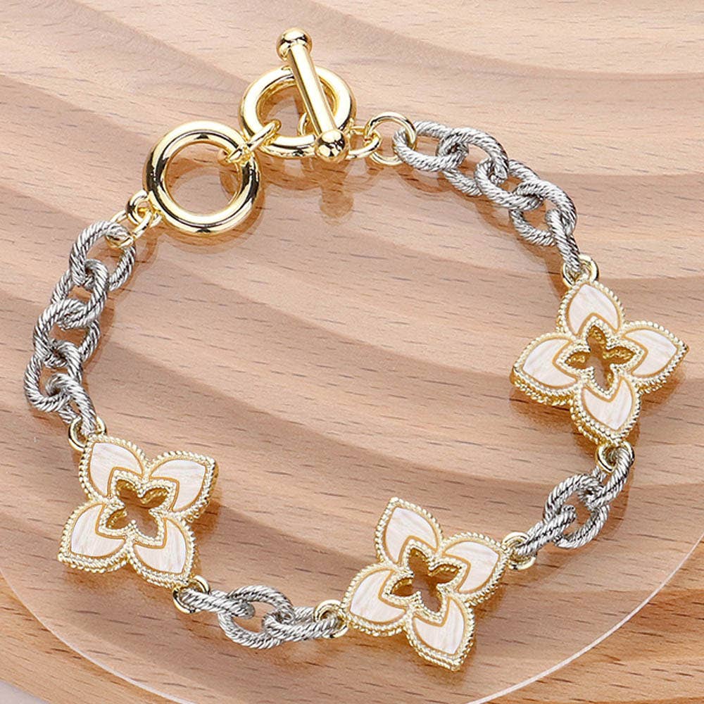 14K Gold Plated Mother Of Pearl Iris Pendant Link Toggle Bra