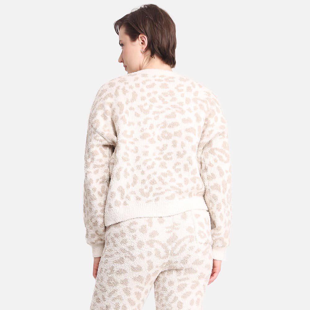 Leopard Patterned Soft Loungewear Sweater Top