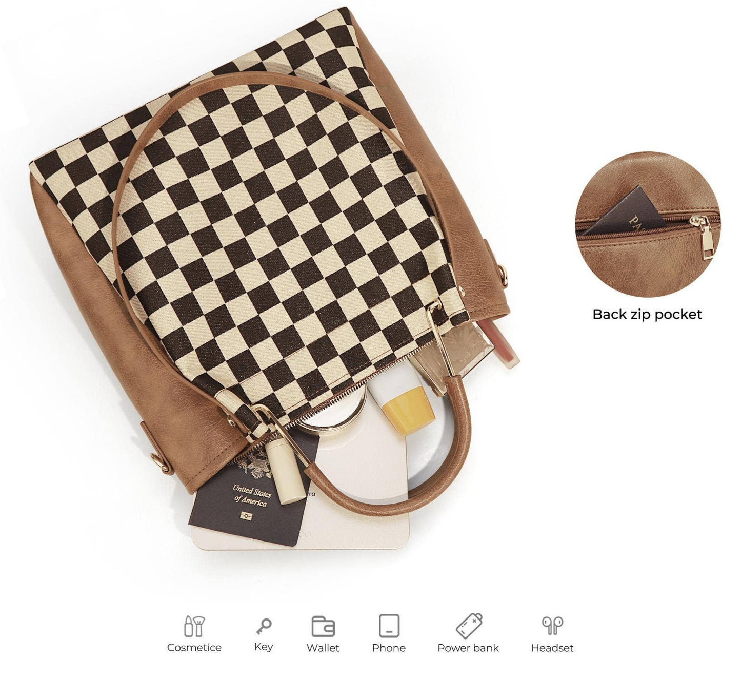 PU Checkered Handbag Tote Crossbody