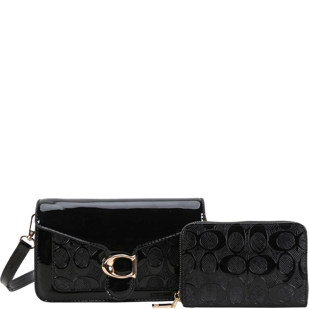 FAUX LEATHER MONOGRAM PATTERN BUCKLE CROSSBODY BA, QP 1365A