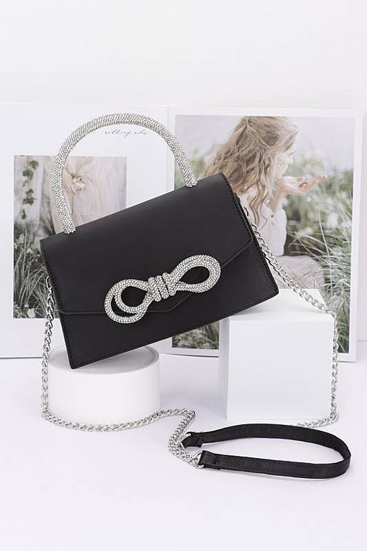 Rhinestone Ribbon Handle Flap Bag HPC5958