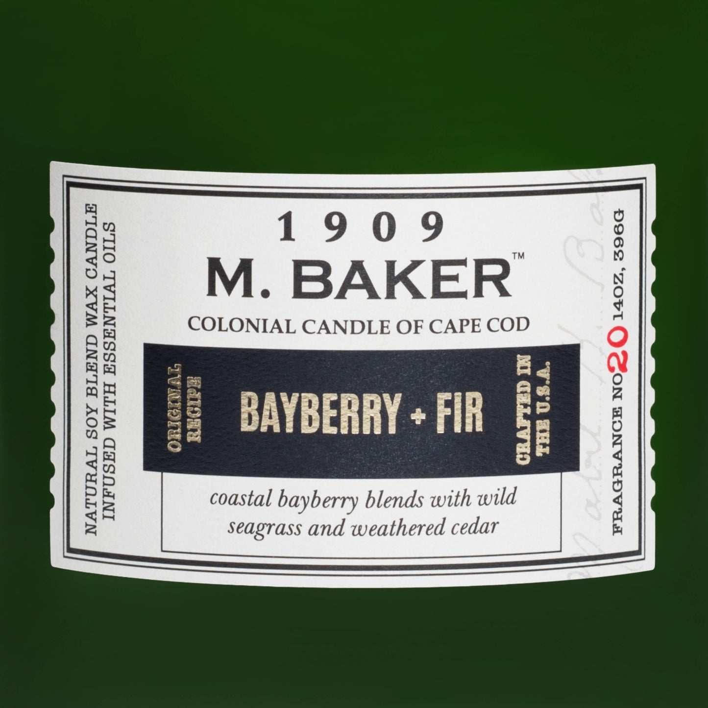 M Baker Bayberry & Fir Scented Candle, Soy Blend, 14oz