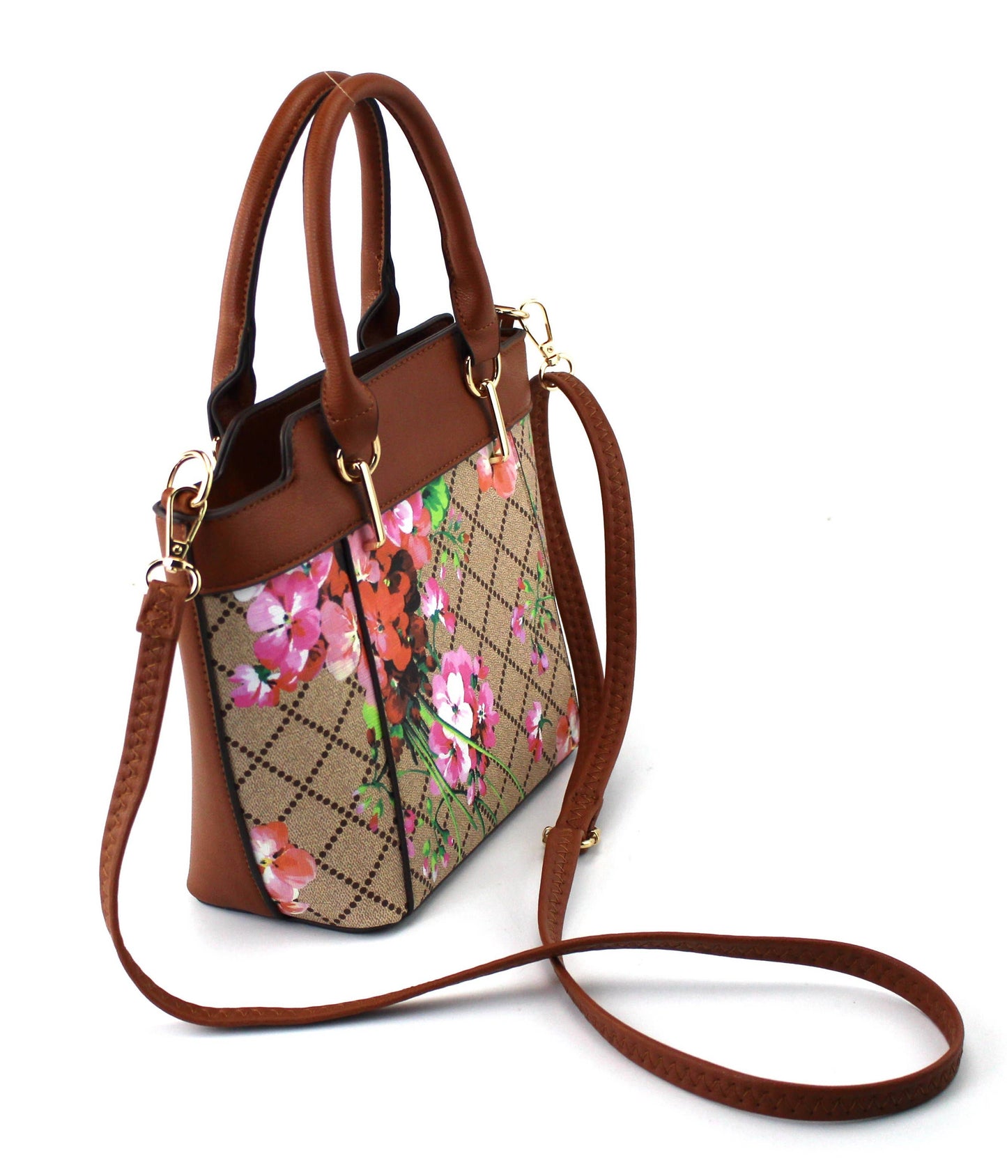 7809A - PU Floral Print Two Color 2 in 1 Tote Bag