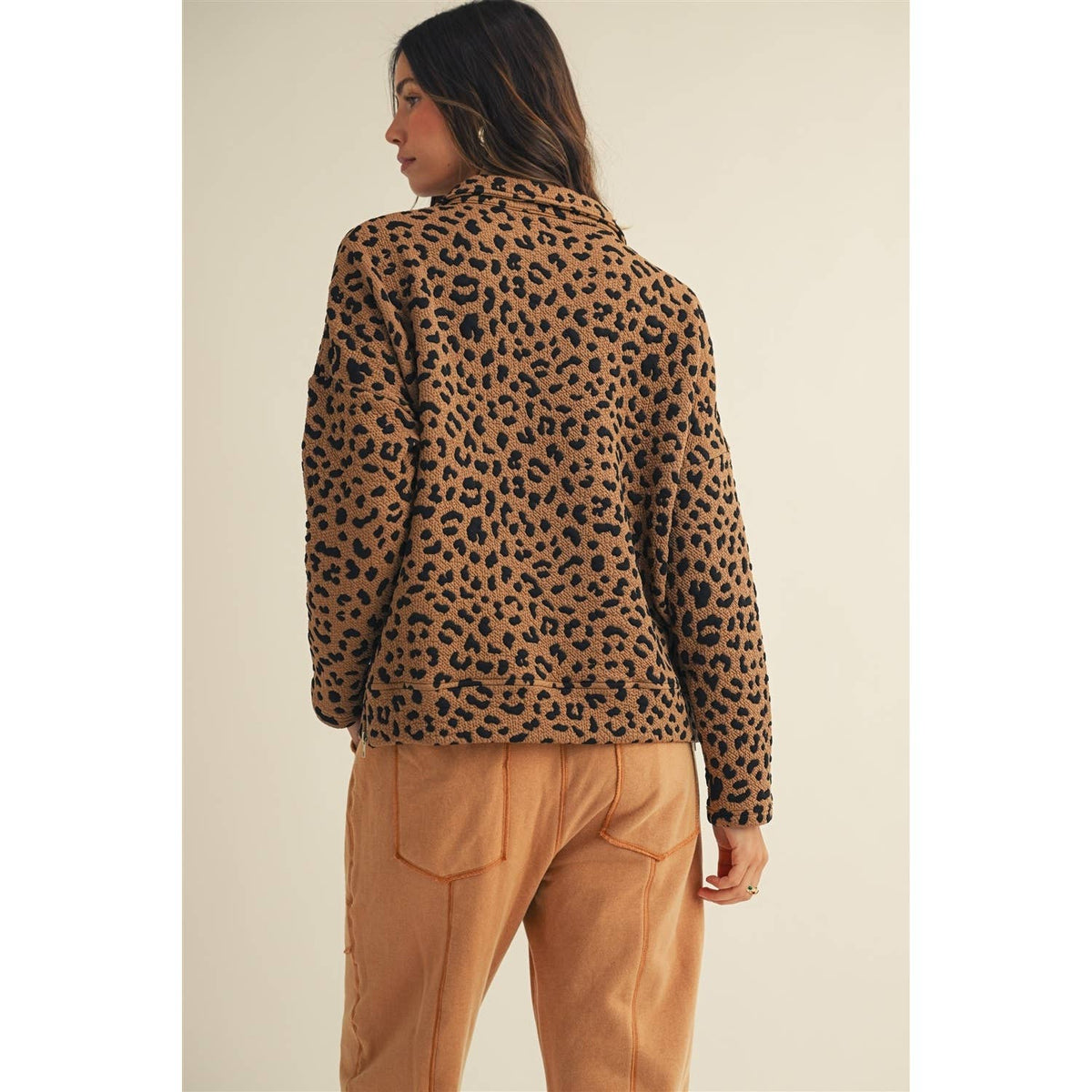 Leopard Loose Fit Zipper Pullover Top