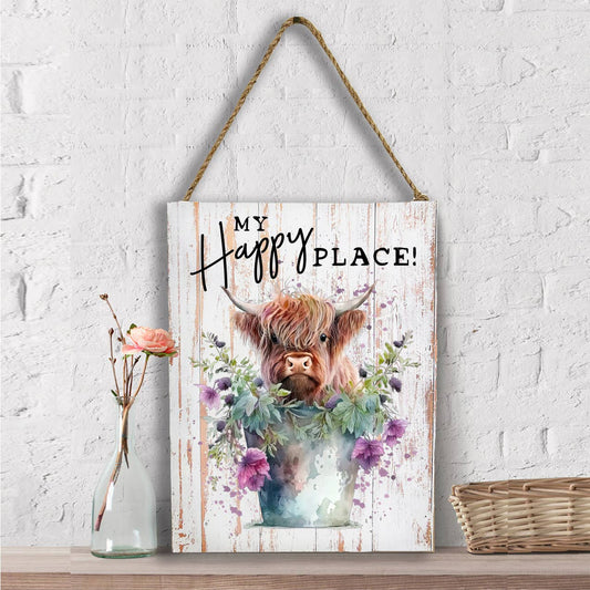 Highland Cow My Happy Place  Wall Decor