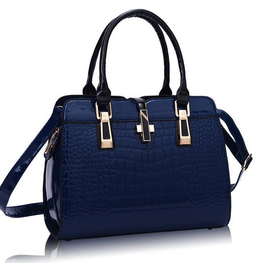 Patent Leather Top Handle Crocodile Shoulder Bag_Cwab2669