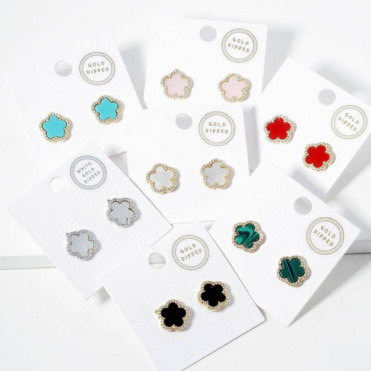 FLOWER RHINESTONE COLOR METAL STUD EARRING BE-251
