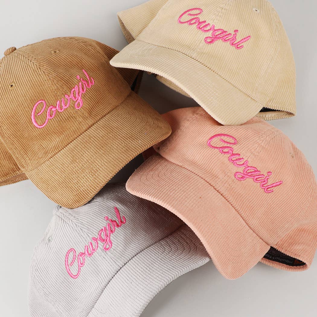 Cowgirl Text Solid Color Corduroy Baseball Cap