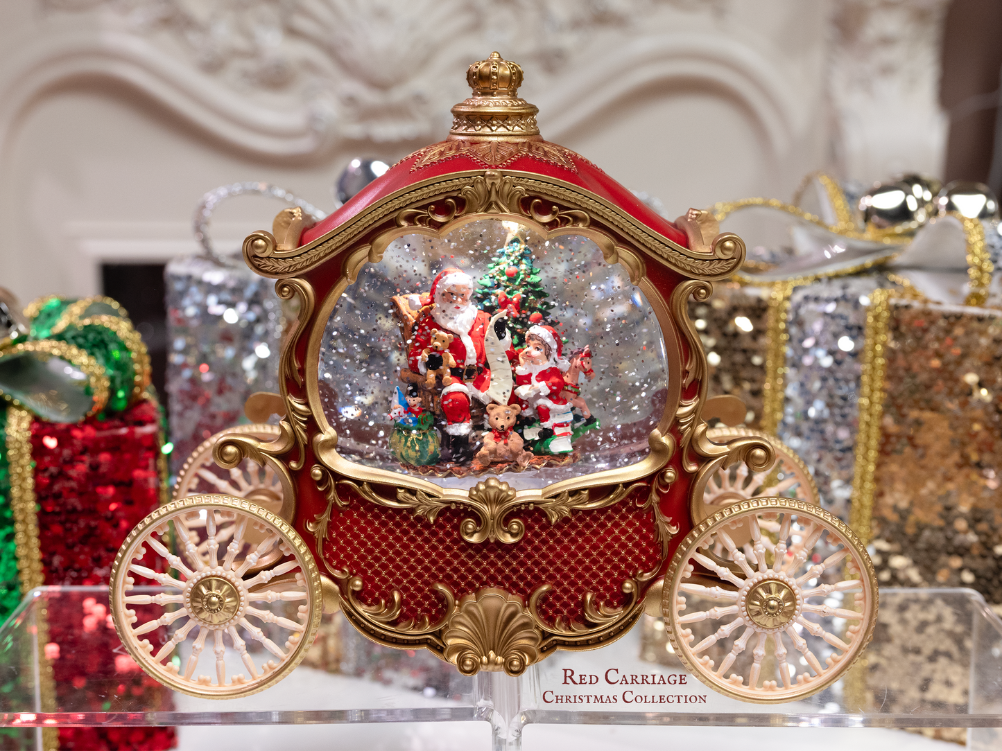 10.25"L Lighted Santa Carriage Glitter Globe, Xmas Decor
