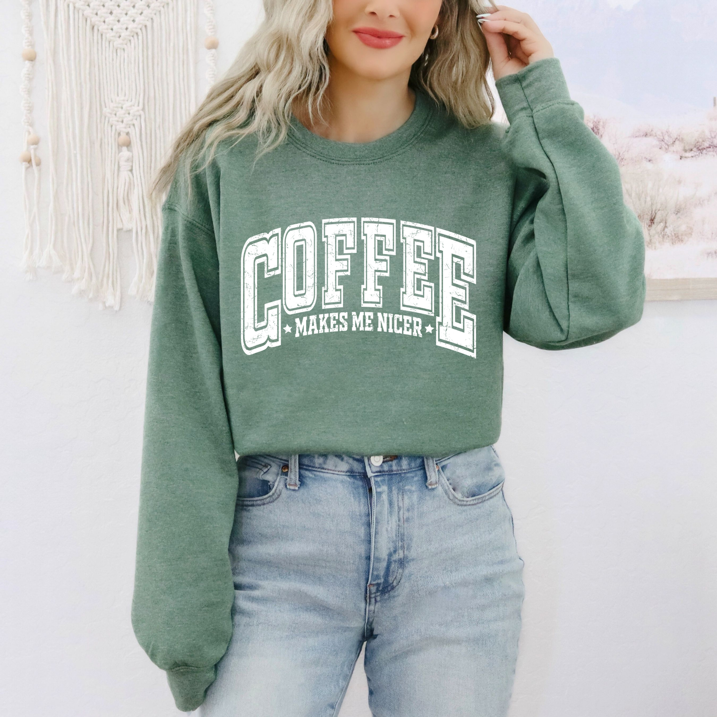 White Coffee Make Me Nicer Graphic Crewneck Sweatshirt