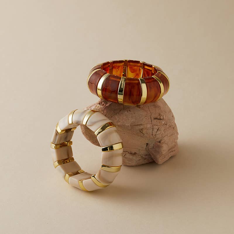 B25170 Bold Tiled Polyresin Stretch Bangle Bracelet
