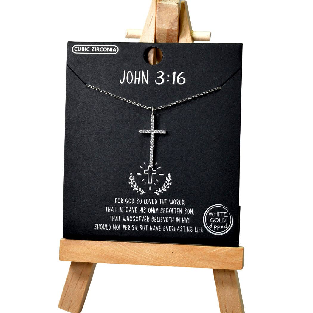 John 3 16 Cross Pave Cubic Zirconia Pendant Necklace